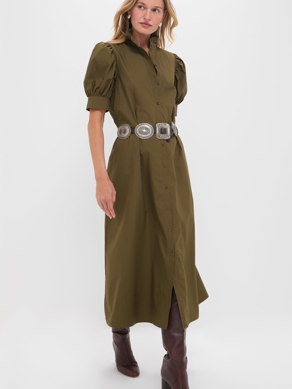 Tuckernuck Hyacinth House Olive Green Ruffle Collar Louisa Maxi Dress Size Large - Picture 12 of 13